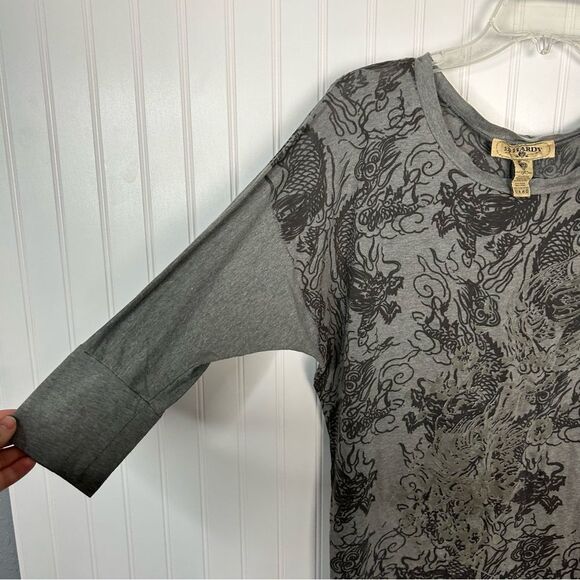 ed hardy Top Small Grey Dragon Burnout Dolman Sleeve Y2K - Picture 7 of 8